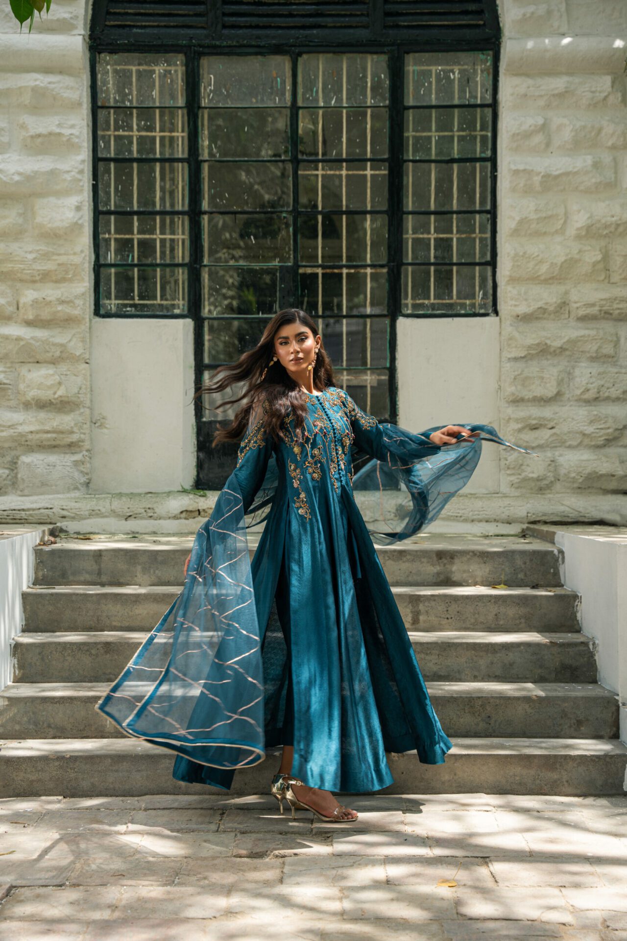 DARK-TEAL EMBROIDERED GEORGETTE SALWAR SEMI STITCHED